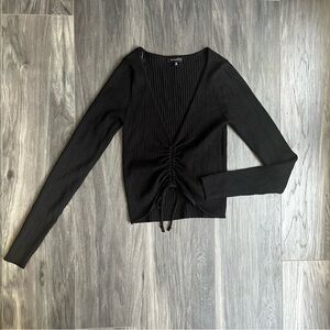 Dynamite Black Ruched V-Neck Blouse